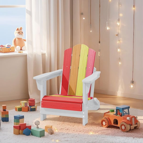 JEAREY Children HDPE Folding All-Weather Adirondack Chair with Ergonomic and Safe Design, Red/Orange/Yellow/Pink