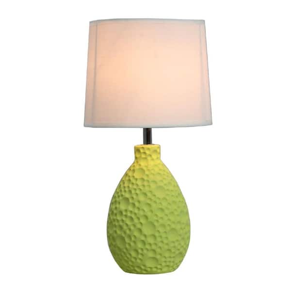 Simple Designs 14 in. Green Textured Stucco Ceramic Oval Table Lamp