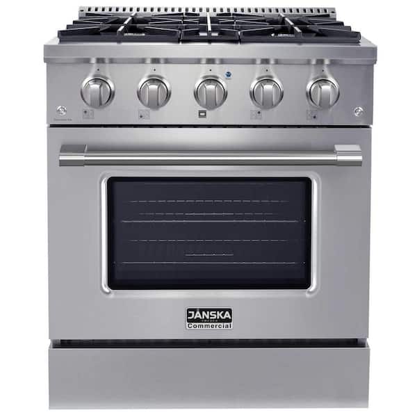 30 in. 4.2 cu. ft. Gas Range with 4-Burners, Convection Oven, Griddle, Stainless Steel with 2 Sets of Knobs