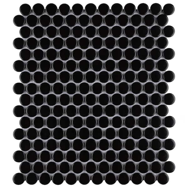 Merola Tile Metro Penny Matte Satin Black 9-3/4 in. x 11-1/2 in. x 6 mm Porcelain Mosaic Tile (0.78 sq. ft./Each)