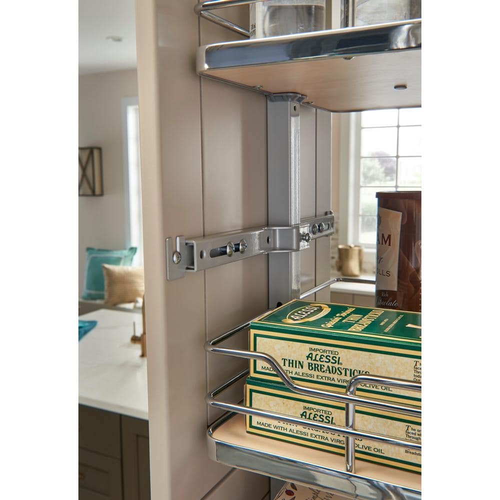 Maple and Chrome Adjustable Pull Out Pantry System