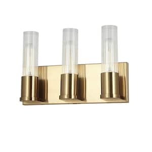 Tube 12.75 in. 3 Light Aged Brass Vanity Light with Clear Glass Shade