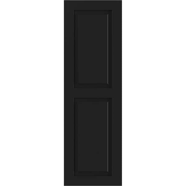 Ekena Millwork 12" x 28" True Fit PVC Two Equal Raised Panel Shutters, Black (Per Pair)