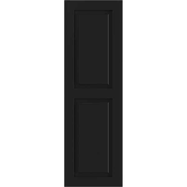 Ekena Millwork 12" x 29" True Fit PVC Two Equal Raised Panel Shutters, Black (Per Pair)