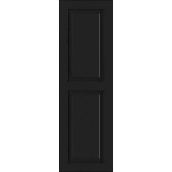 Ekena Millwork 12" x 34" True Fit PVC Two Equal Raised Panel Shutters, Black (Per Pair)