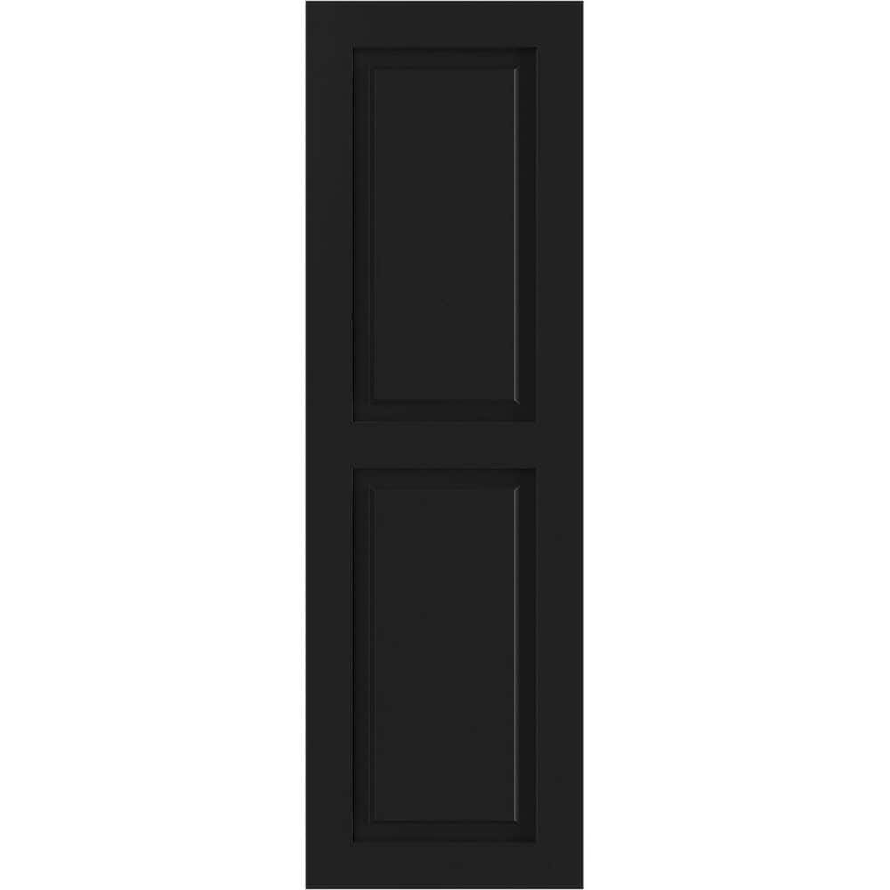 Ekena Millwork 12" x 63" True Fit PVC Two Equal Raised Panel Shutters, Black (Per Pair)