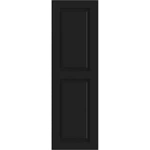 12 in. x 80 in. PVC True Fit Two Equal Raised Panel Shutters Pair in Black