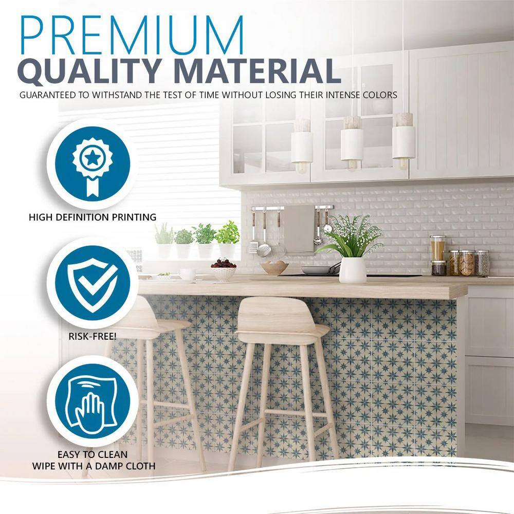 Vintage Dark Gray and Blue Vinyl Peel and Stick Tile Stickers, 7x7-inch