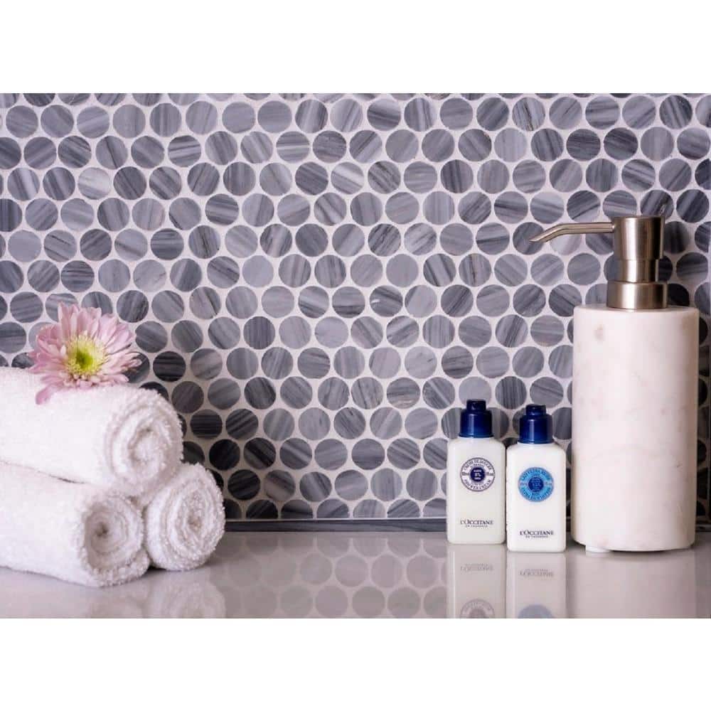 Gray Penny Round Polished Marble Mosaic Tile 11.3 x 12.3