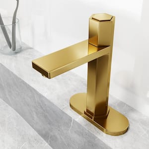 Nova Single Handle Single-Hole Bathroom Faucet Set with Deck Plate in Matte Brushed Gold