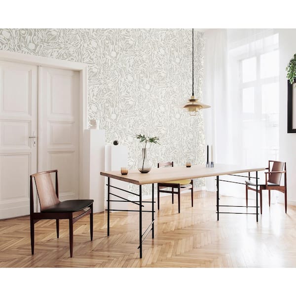 Grey Verdure Stone Painted Botanical Wallpaper Sample