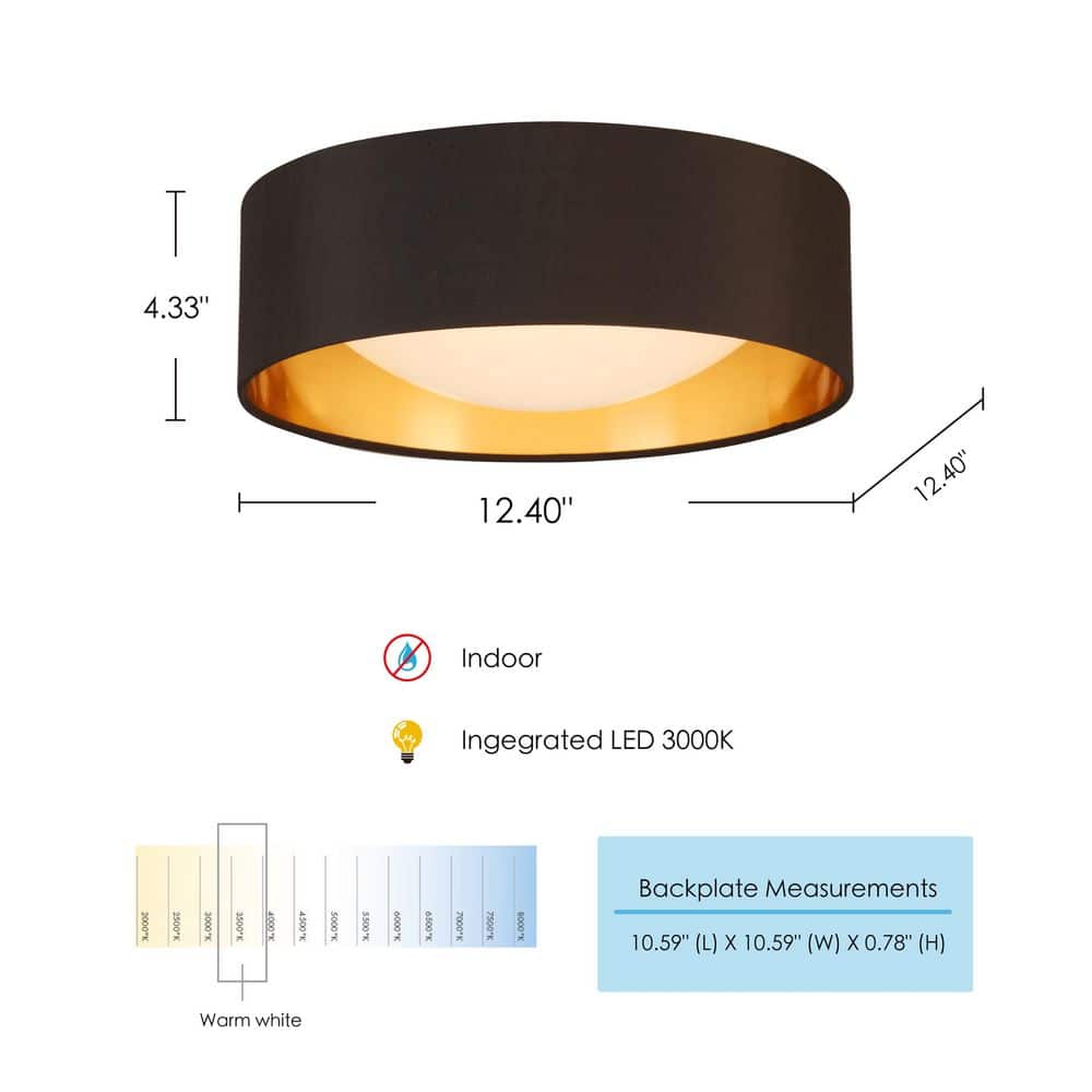 Orme Contemporary 12-Inch Black and Gold LED Flush Mount Ceiling Light