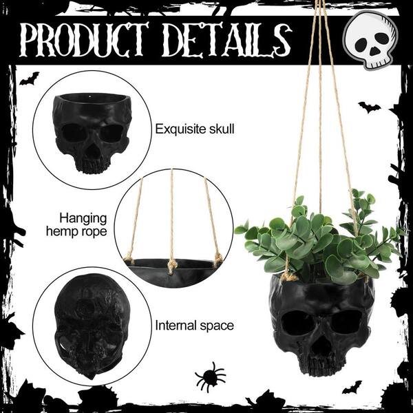 OGETFUUR 2-Piece Resin Gothic Hanging Skull Planter Pot with Ropes for  Indoor Halloween Decor OO1L-2F5
