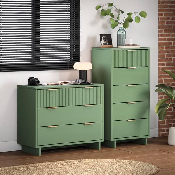 green dresser and nightstand set Mid Century Modern 2 Drawer Fluted Nightstand – GiraTree main image 0