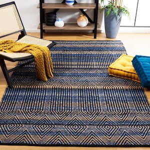 Natura Blue/Orange 6 ft. x 6 ft. Abstract Striped Square Area Rug