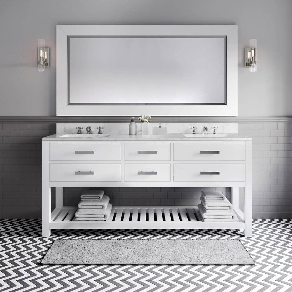 Madalyn 72" Pure White Double Sink Bathroom Vanity with Marble Top