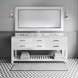 72 in. Vanity in Carrara White with Marble Vanity Top in Carrara White and Mirror