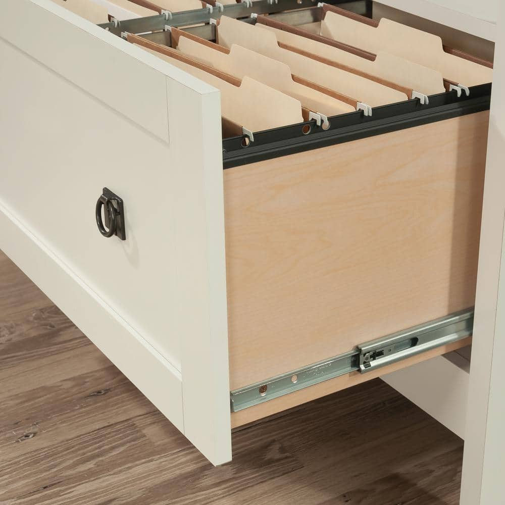 Soft White and Oak Lateral File Cabinet with Open Shelf