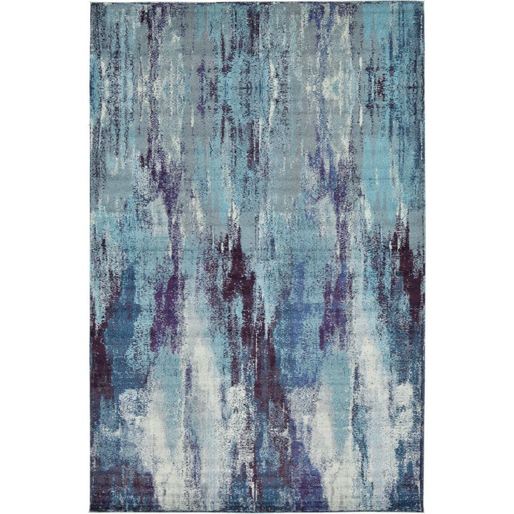 Blue Abstract Stain-Resistant Rectangular Area Rug