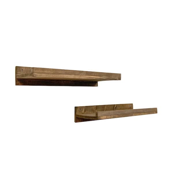 Intrinsic Haven Rustic Luxe 24 in. W x 10 in. D Dark Brown Pine Wood Set of 2 Decorative Wall Shelf