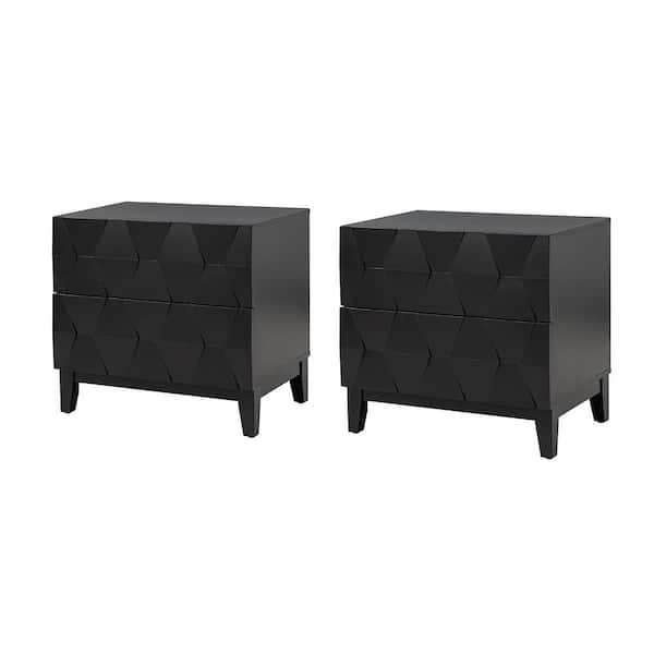 JAYDEN CREATION Diana Black 2-Drawer Storage Nightstand with Adjustable Legs and Charging Station (Set of 2)