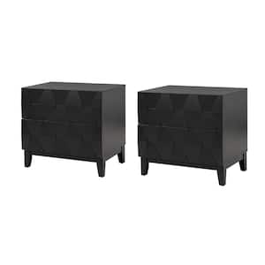 Diana Black 2-Drawer Storage Nightstand with Adjustable Legs and Charging Station (Set of 2)