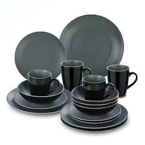 Lento 16-Pieces Matte Dark Grey Stoneware Dinnerware Set (Service for 4)