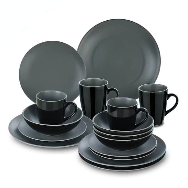 vancasso Lento 16-Pieces Matte Dark Grey Stoneware Dinnerware Set (Service for 4)