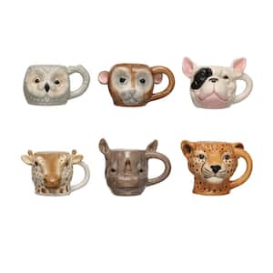 16 oz. Multi-Colored Ceramic Beverage Mugs with Animal Head Designs (Set of 6)