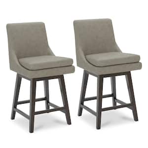 Fiona 26.8 in. Stone Gray High Back Solid Wood Frame Swivel Counter Height Bar Stool with Faux Leather Seat(Set of 2)