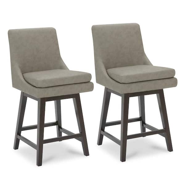 Spruce & Spring Fiona 26.8 in. Stone Gray High Back Solid Wood Frame Swivel Counter Height Bar Stool with Faux Leather Seat(Set of 2)