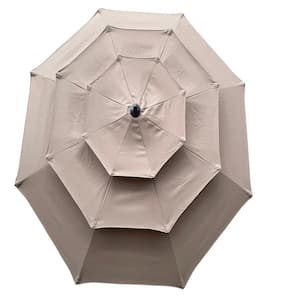 9 ft. 3-Tiers Outdoor Patio Market Umbrella with Crank, Tilt, Wind Vents for Garden Deck Backyard Pool Shade, Mushroom