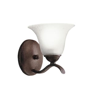 Dover 1-Light Tannery Bronze Bathroom Indoor Wall Sconce Light with Etched Seedy Glass Shade