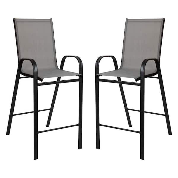 Carnegy Avenue Stackable Metal Outdoor Barstools in Gray (2-Pack)