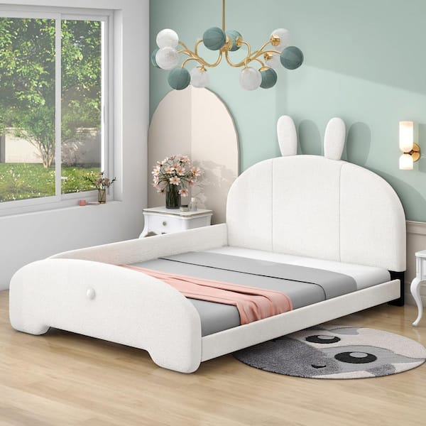 Qualler White Wood Frame Full Size Upholstered Platform Bed with ...