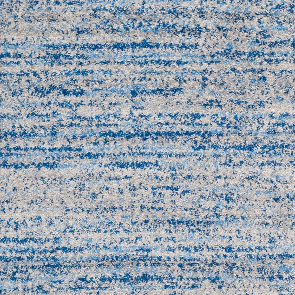 Blue and Silver Square Synthetic Area Rug