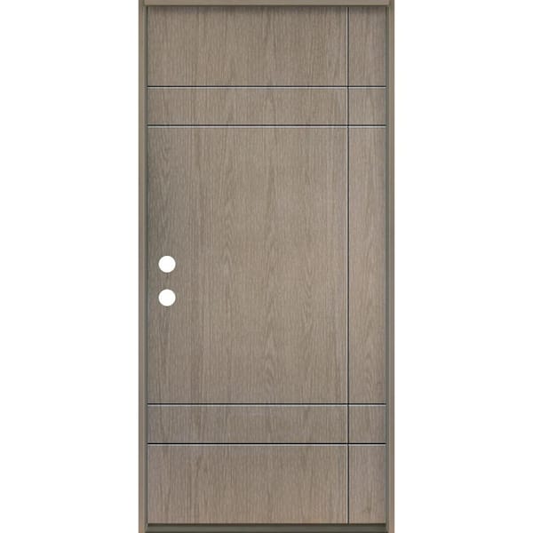 Krosswood Doors SUMMIT Modern 36 in. x 80 in. Right-Hand/Inswing 10-Grid Solid Panel Oiled Leather Stain Fiberglass Prehung Front Door