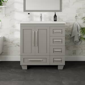 Loon 30 in. W. x 22 in. D x 34 in. H Bathroom Vanity in Gray with White Carrara Quartz Top and White Undermount Sink