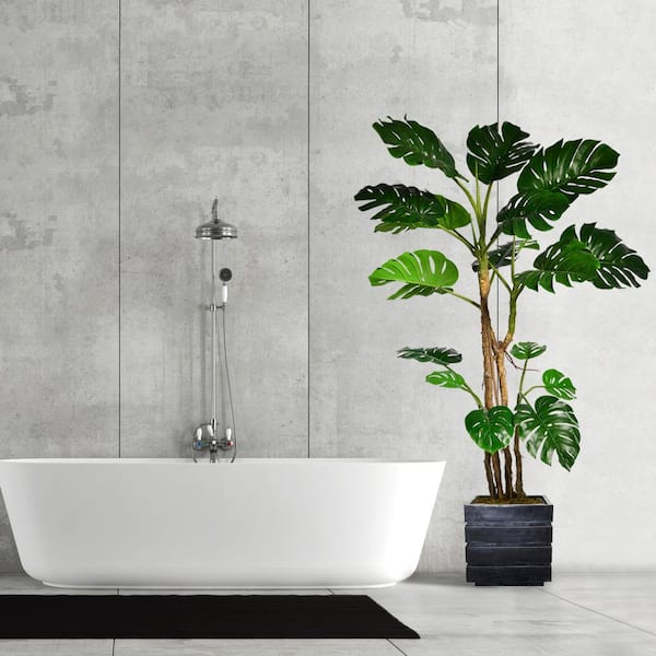 VINTAGE HOME 6.67 ft. Tall Artificial Faux Real Touch Monstera With Burlap Kit With Fiberstone Planter
