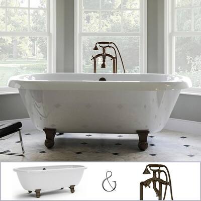 72 in. Acrylic Dual-Rest Clawfoot Bathtub Combo Tub in White, Faucet, Cannonball Feet and Drain in Oil Rubbed Bronze