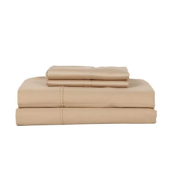 CASTLE HILL LONDON 4-Piece Taupe Solid 360 Thread Count Cotton King Sheet Set