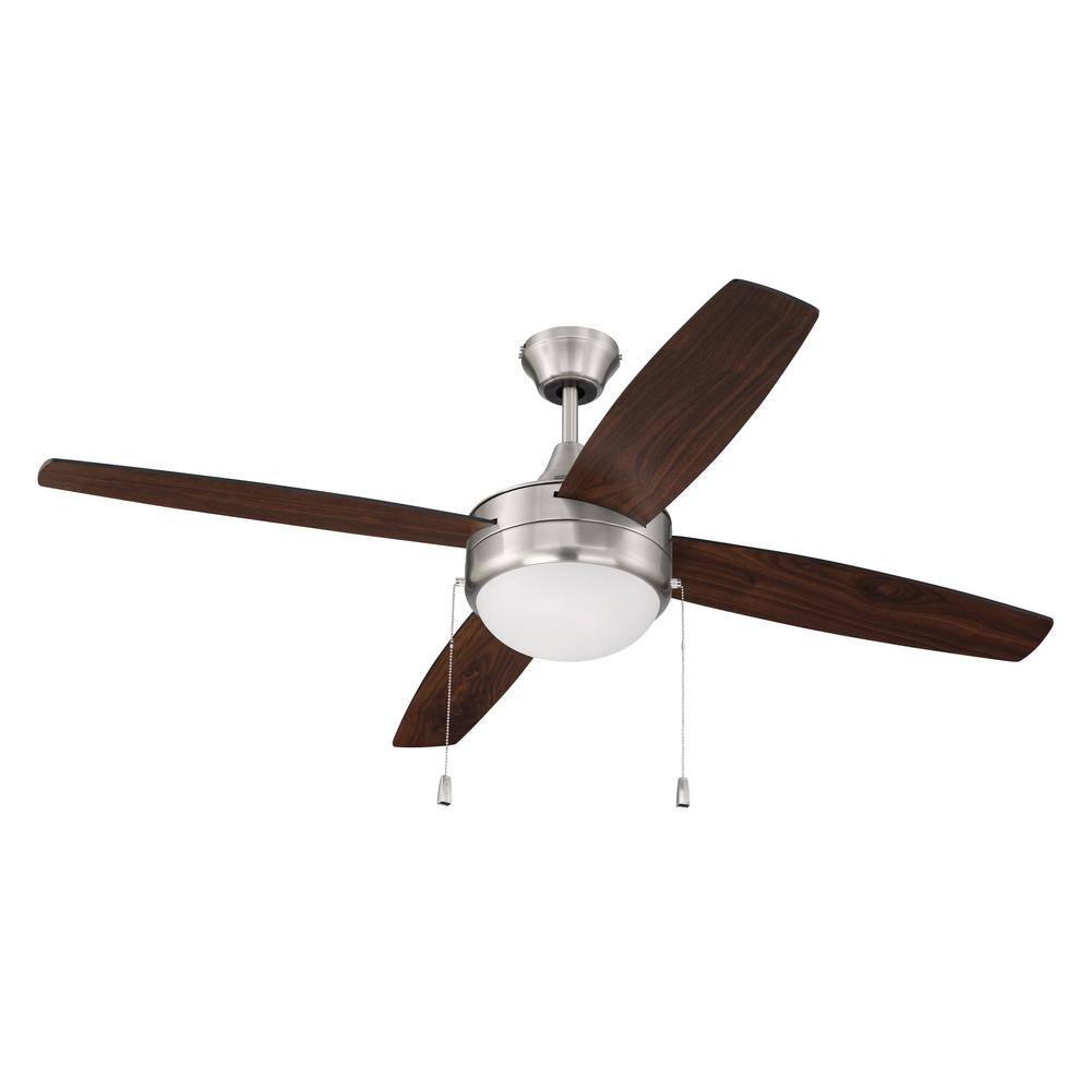 52" Brushed Nickel Ceiling Fan with Walnut Blades and LED Light