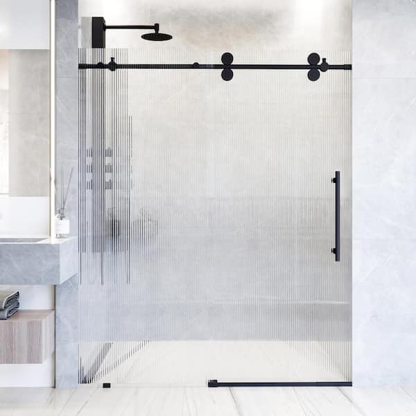 VIGO Elan 68 to 72 in. W x 74 in. H Sliding Frameless Shower Door in Matte Black with 3/8 in. (10mm) Fluted Glass