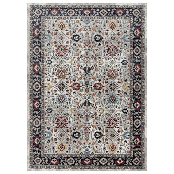 Kielo Tilly Gray 8 ft. x 10 ft. Oriental/Border Indoor Area Rug