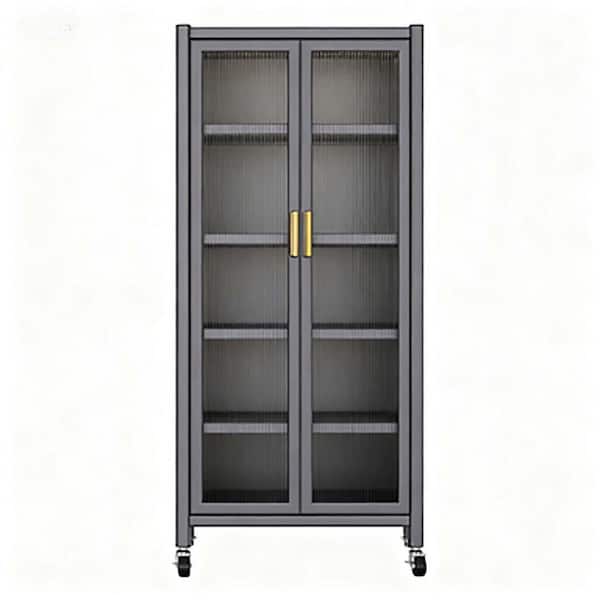 34 in. W x 17.7 in. D x 39 in. H Blue Wood Linen Cabinet
