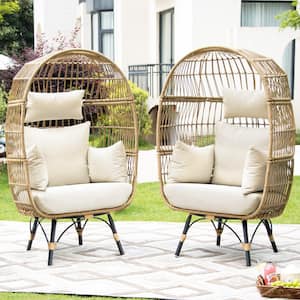 Patio Beige All-Weather Wicker Indoor/Outdoor Egg Lounge Chair with Beige Cushions (2-Chairs)