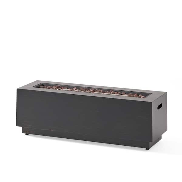 Noble House Reign Brushed Brown Rectangular Metal Outdoor Patio Fire Pit (No Tank Holder)