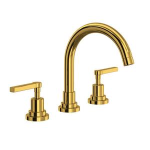 Lombardia 8 in. Widespread Double-Handle Bathroom Faucet with Drain Kit Included in Unlacquered Brass