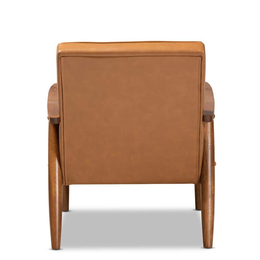 Walnut Brown Faux Leather Mid-Century Accent Chair