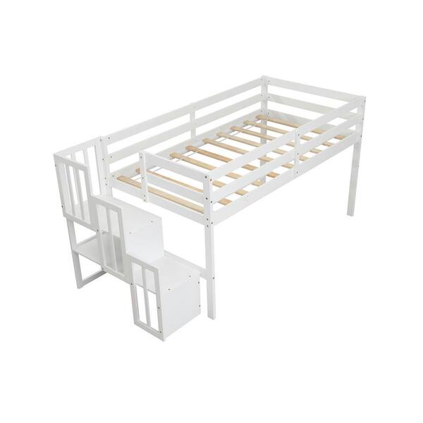Stairs Low Loft Bed With Storage Space, Loft Full Bed Frame With Storage
